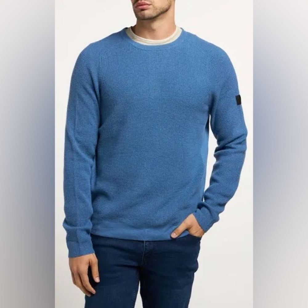NWT's Rhone Walden Waffle Knit Blue Marle Wool Cashmere Sweater XXL 2XL $178